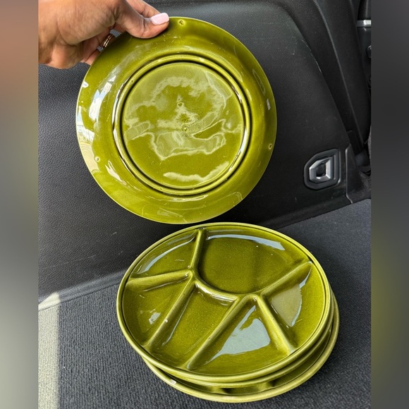Niderviller Olive Green Ceramic Divided Plates - Picture 4 of 6